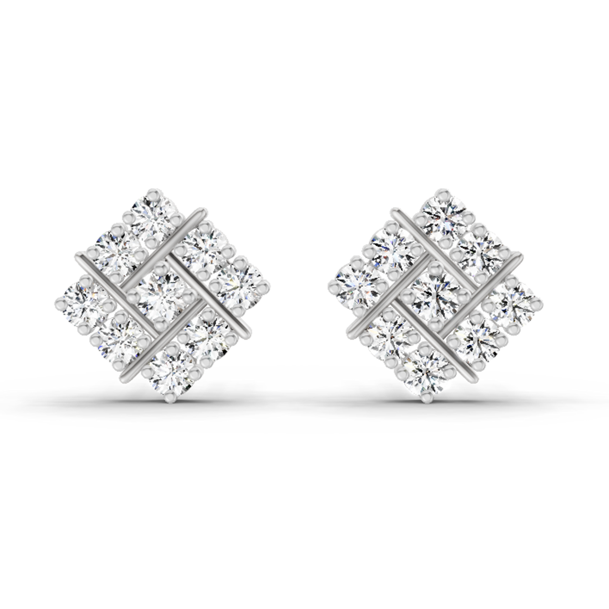 0.97 Carat Square Cluster Stud Earrings 14K - White Gold