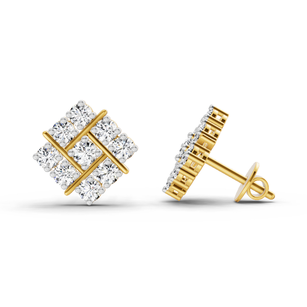 0.97 Carat Square Cluster Stud Earrings 14K
