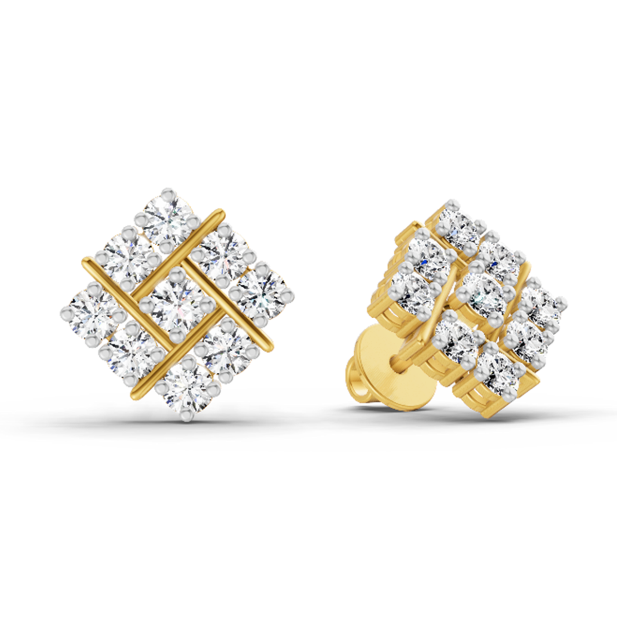 0.97 Carat Square Cluster Stud Earrings 14K