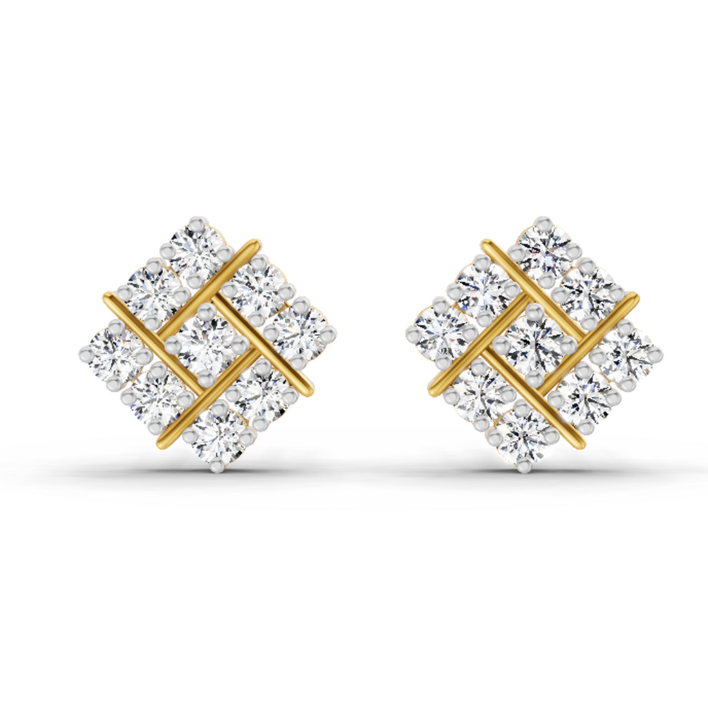 0.97 Carat Square Cluster Stud Earrings 14K