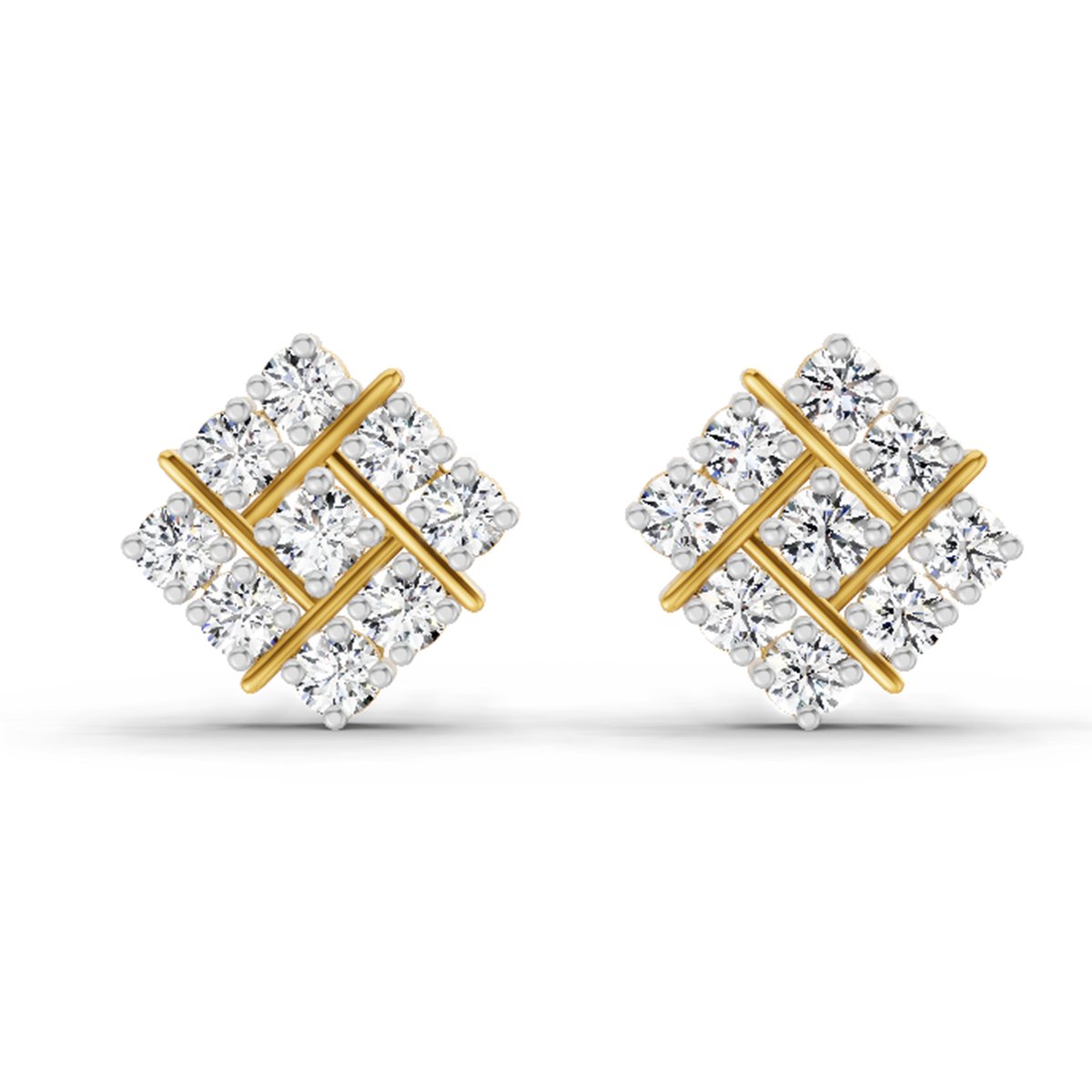 0.97 Carat Square Cluster Stud Earrings 14K