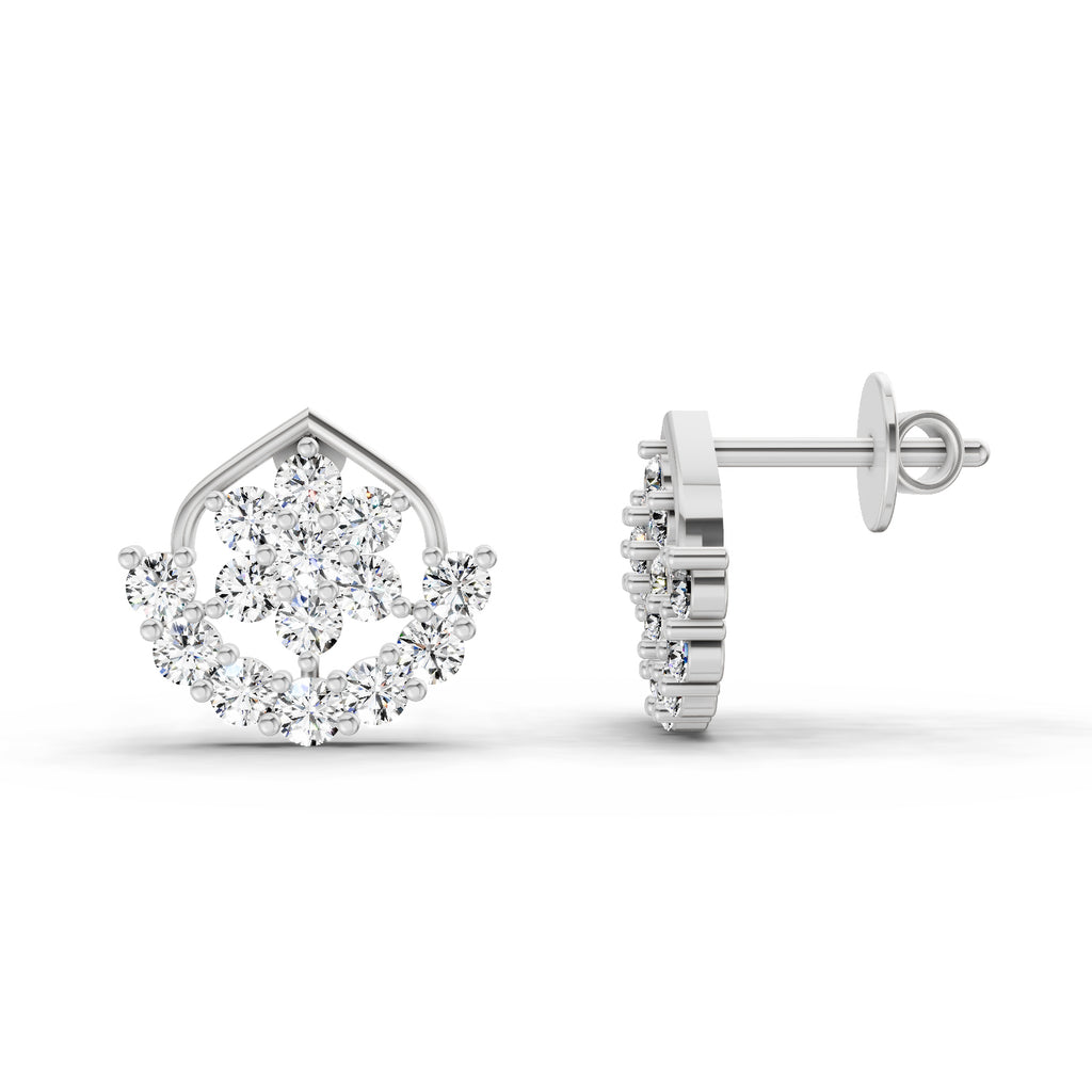 0.98 Carat Round Stud Earrings 14K - White Gold