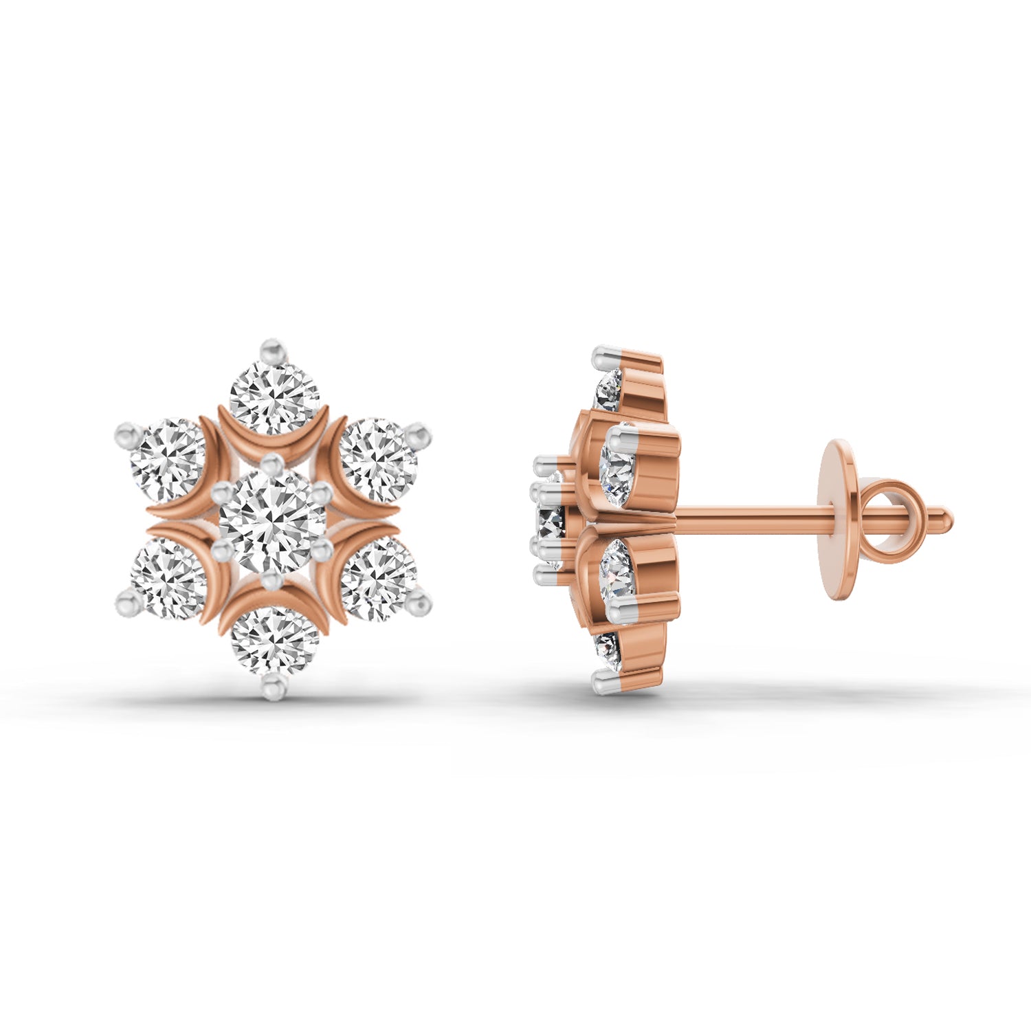 0.92 Carat Round Flower Stud Earrings 14K - Rose Gold