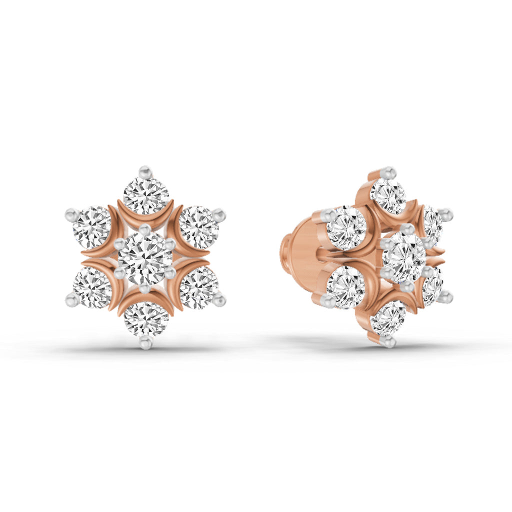 0.92 Carat Round Flower Stud Earrings 14K - Rose Gold
