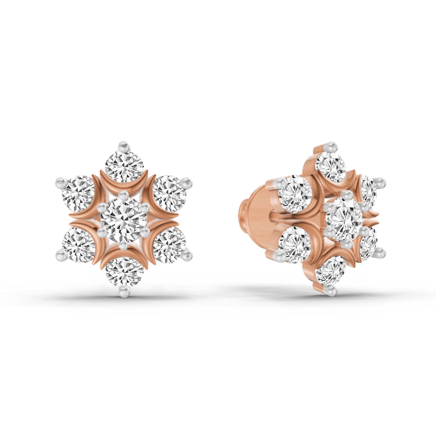 0.92 Carat Round Flower Stud Earrings 14K - Rose Gold