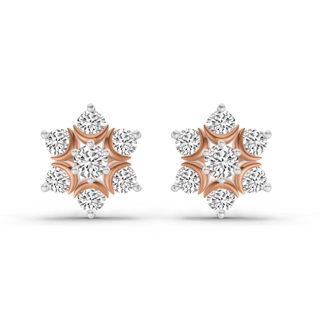 0.92 Carat Round Flower Stud Earrings 14K - Rose Gold