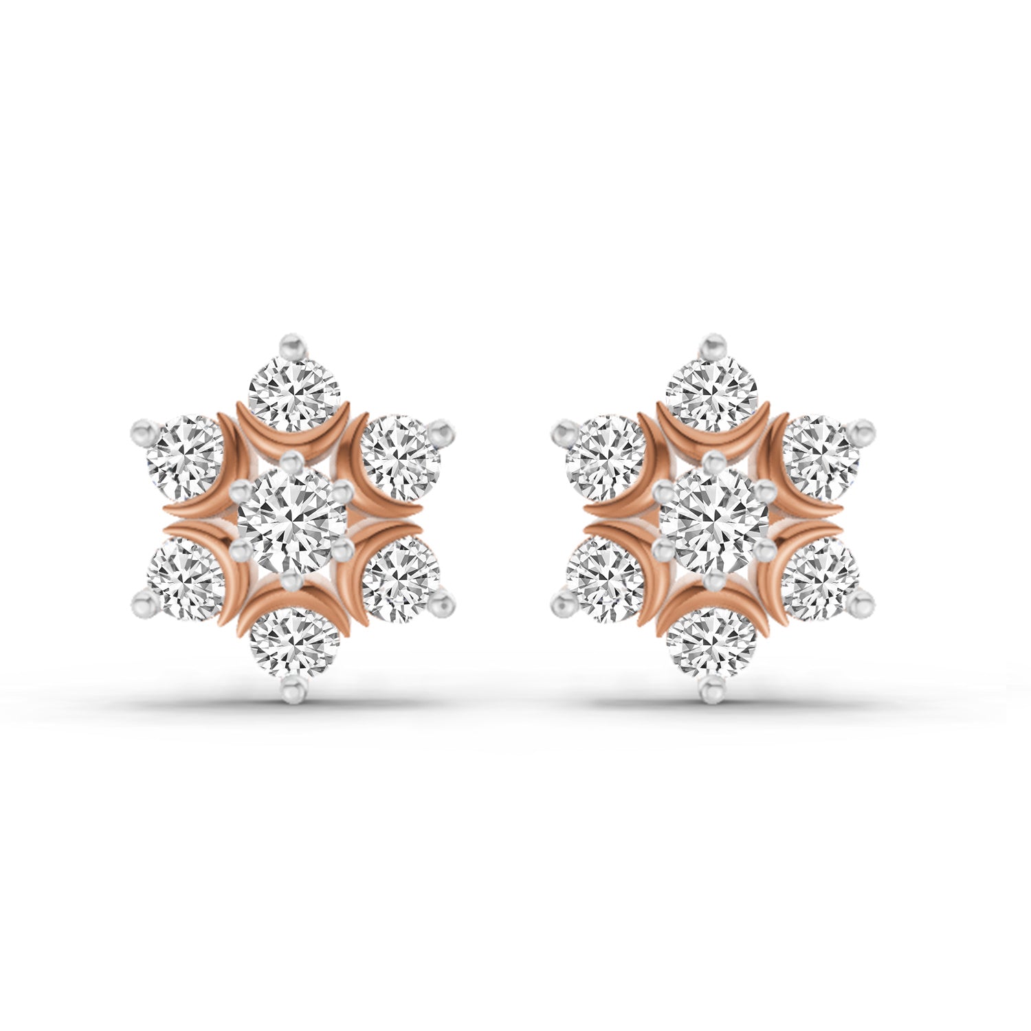 0.92 Carat Round Flower Stud Earrings 14K - Rose Gold