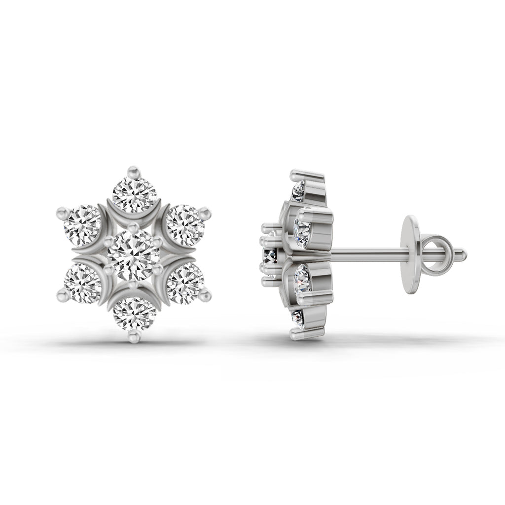 0.92 Carat Round Flower Stud Earrings 14K - White Gold