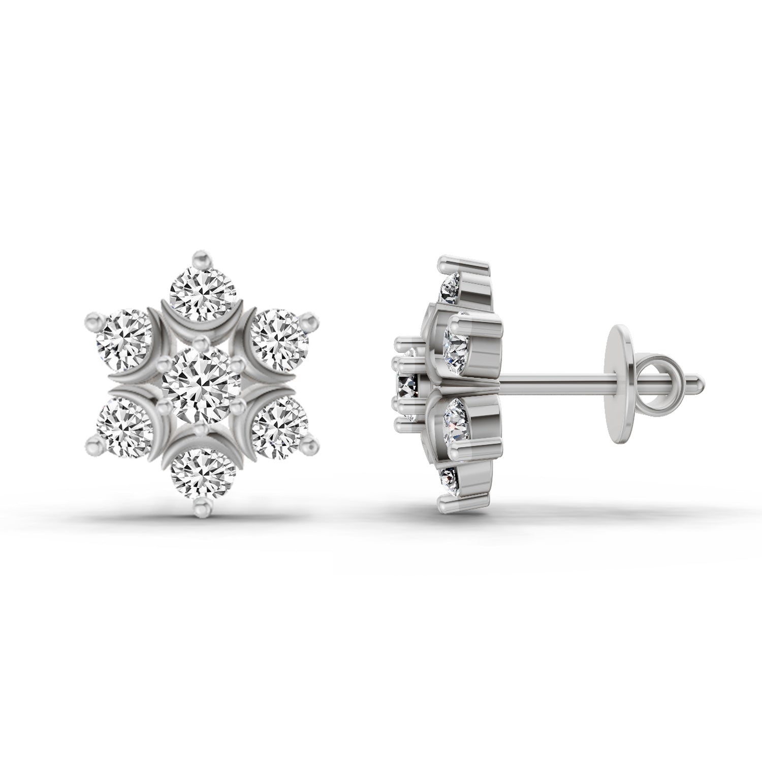 0.92 Carat Round Flower Stud Earrings 14K - White Gold