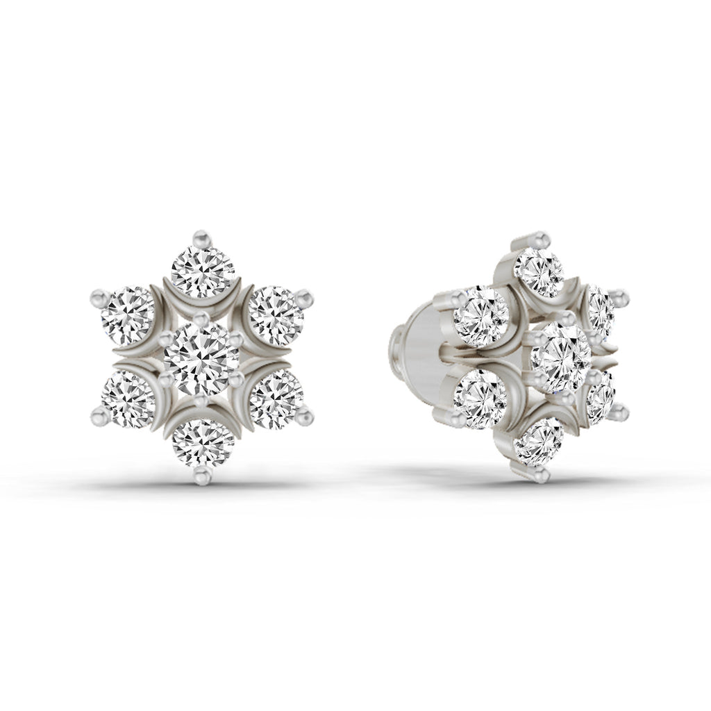 0.92 Carat Round Flower Stud Earrings 14K - White Gold