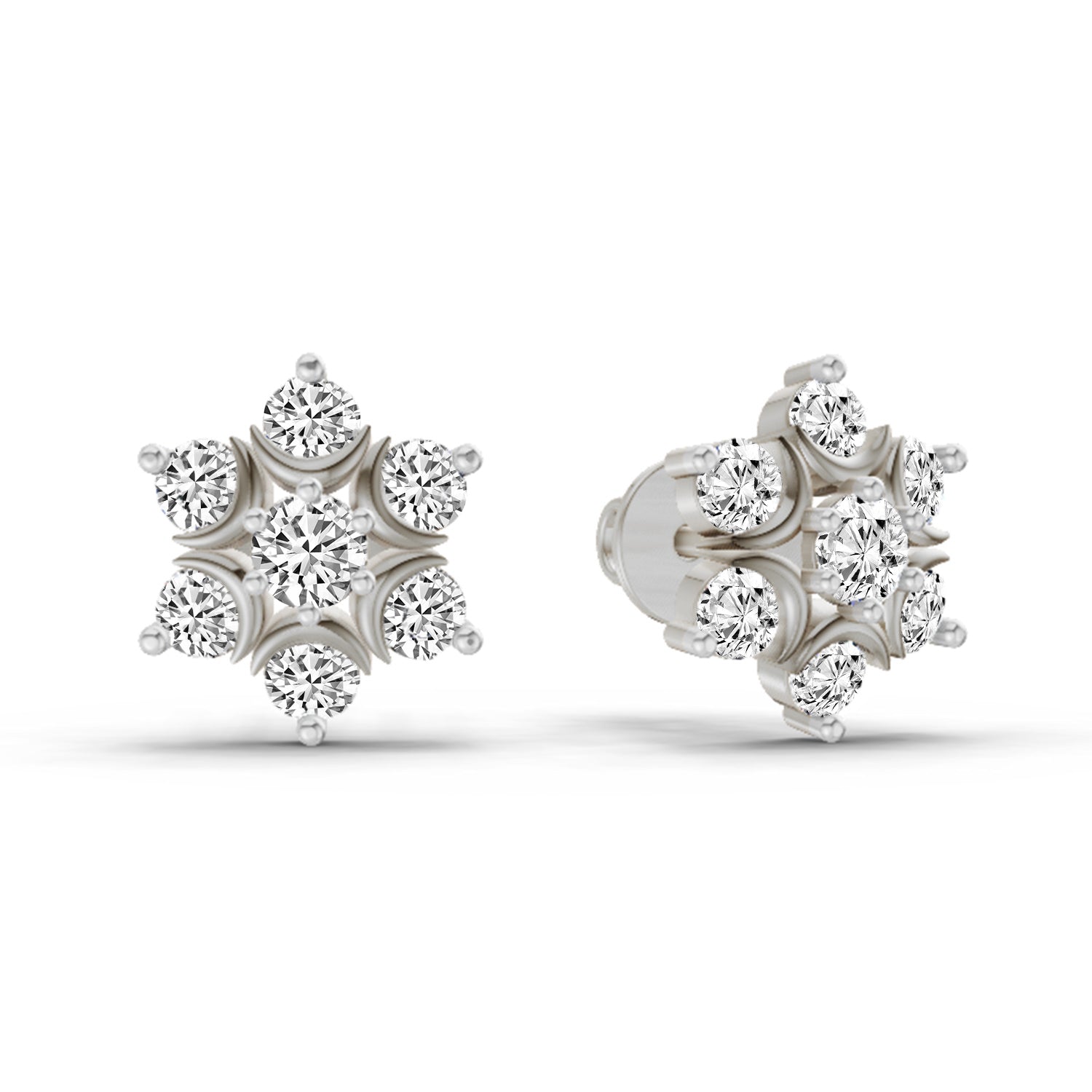 0.92 Carat Round Flower Stud Earrings 14K - White Gold