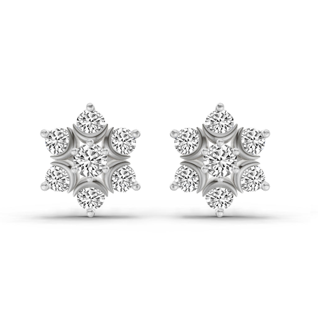 0.92 Carat Round Flower Stud Earrings 14K - White Gold
