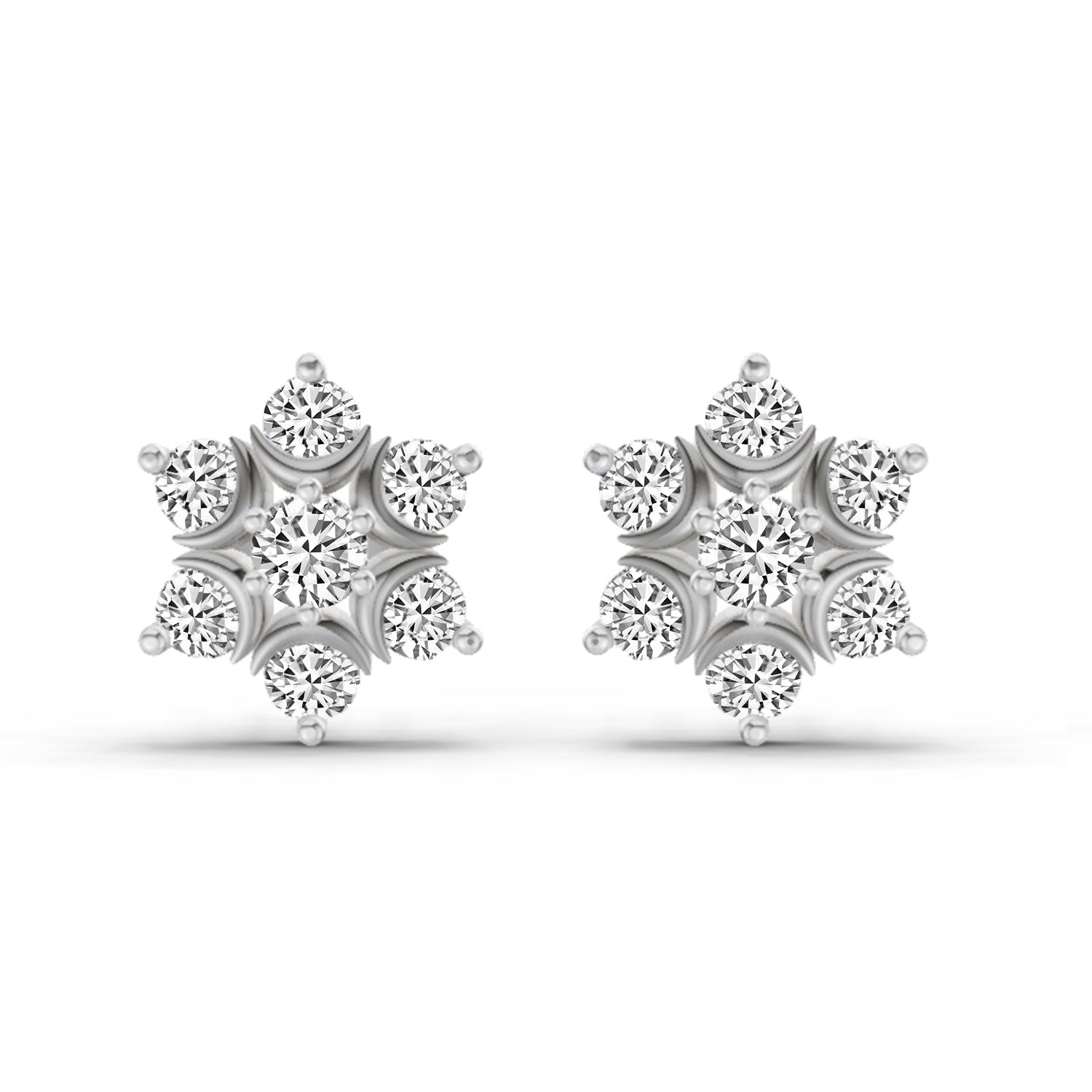 0.92 Carat Round Flower Stud Earrings 14K - White Gold
