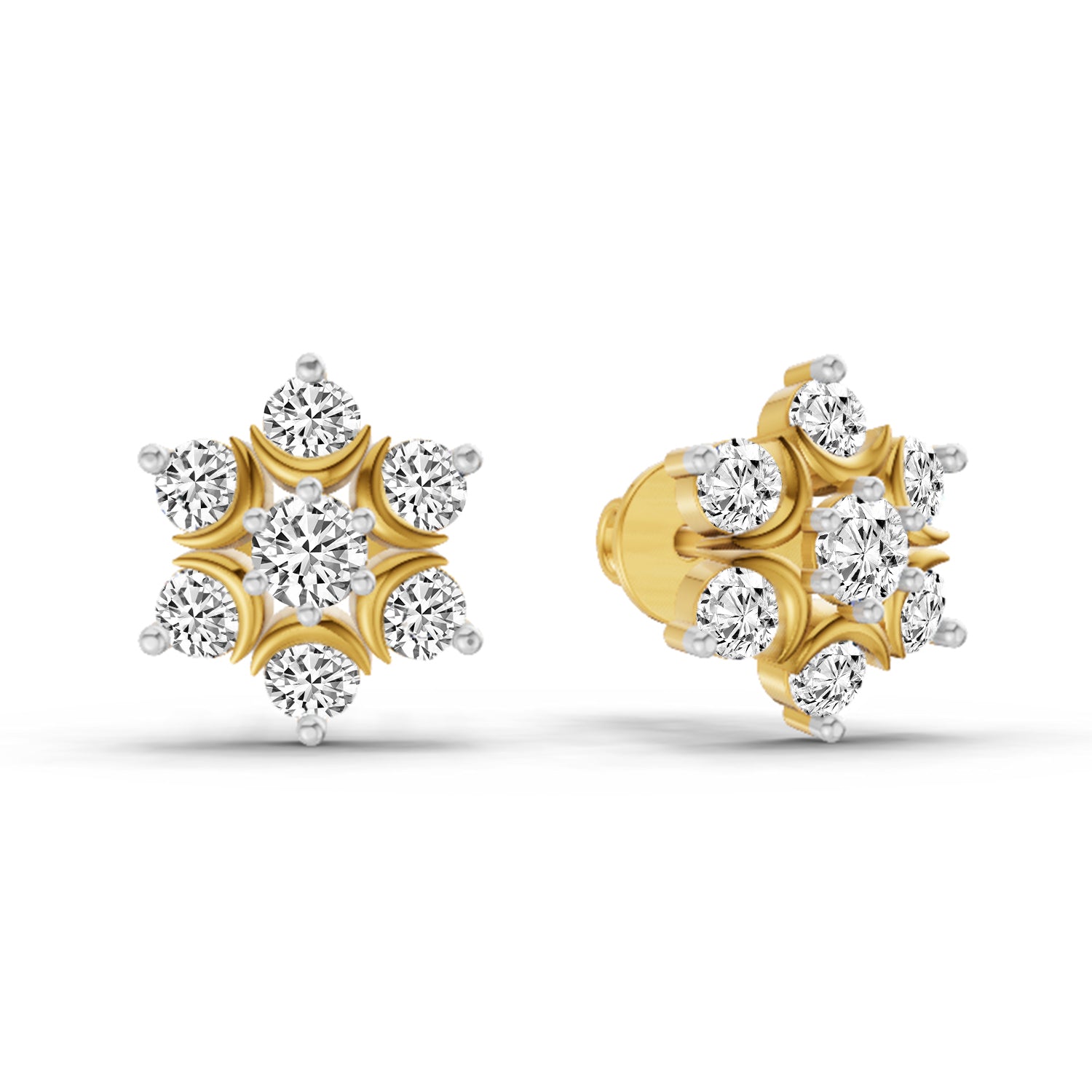 0.92 Carat Round Flower Stud Earrings 14K
