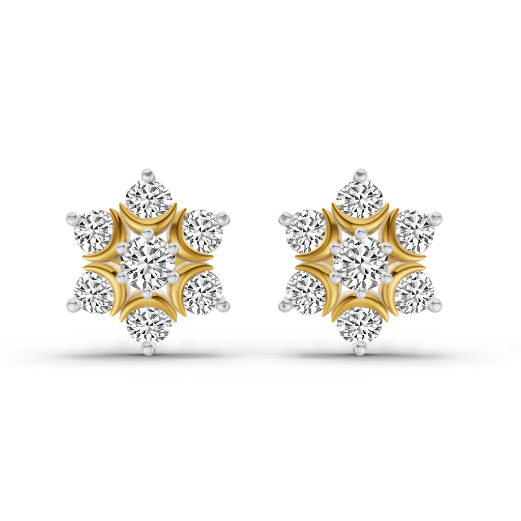 0.92 Carat Round Flower Stud Earrings 14K