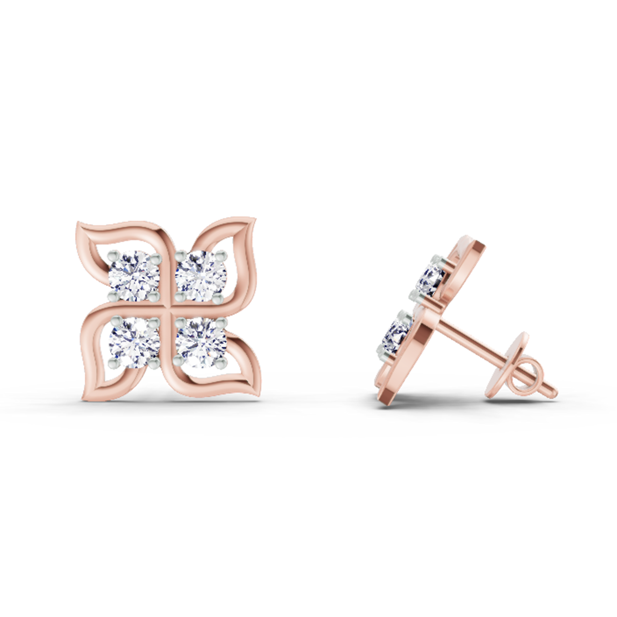 1 Carat Quatrefoil Stud Earrings 14K - Rose Gold