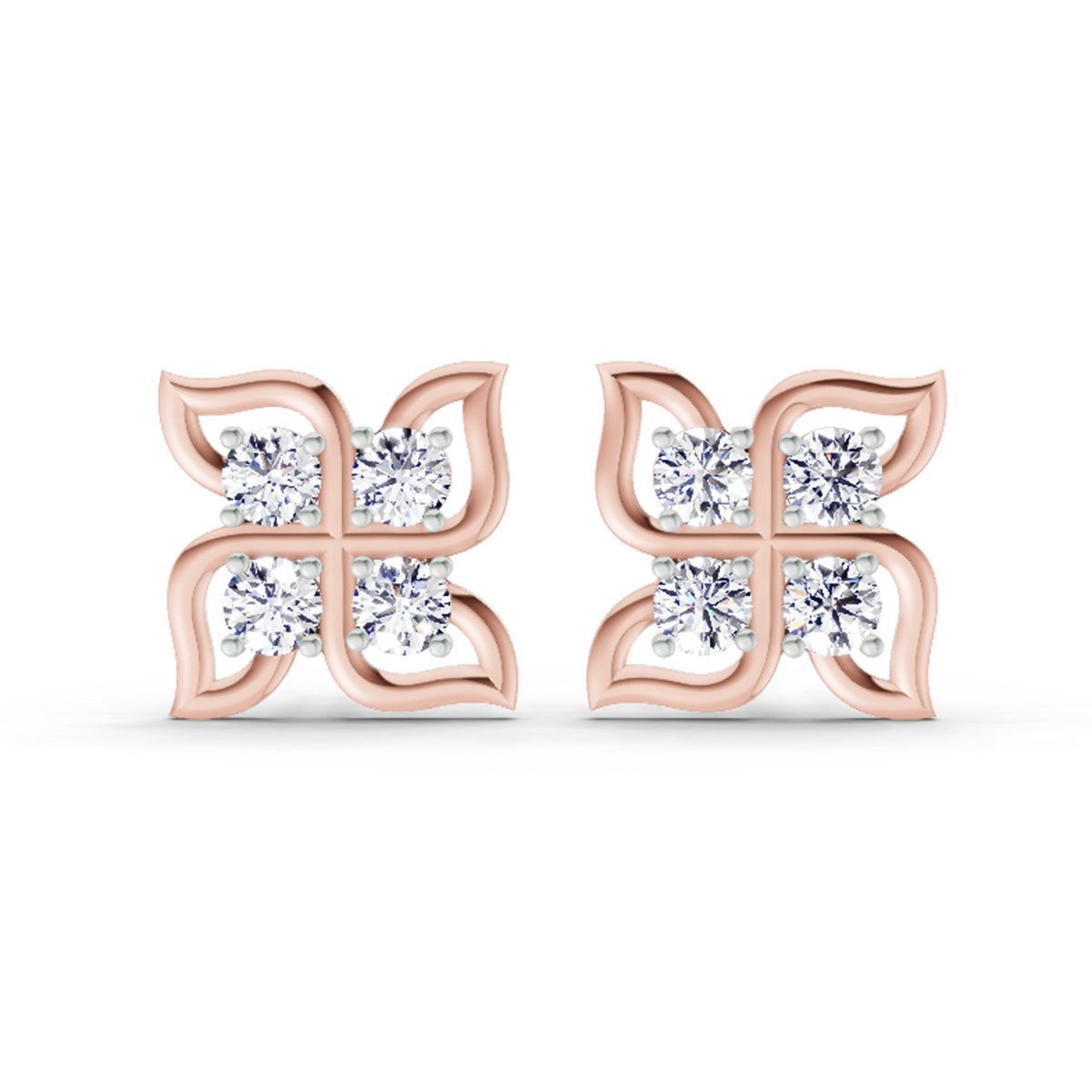 1 Carat Quatrefoil Stud Earrings 14K - Rose Gold