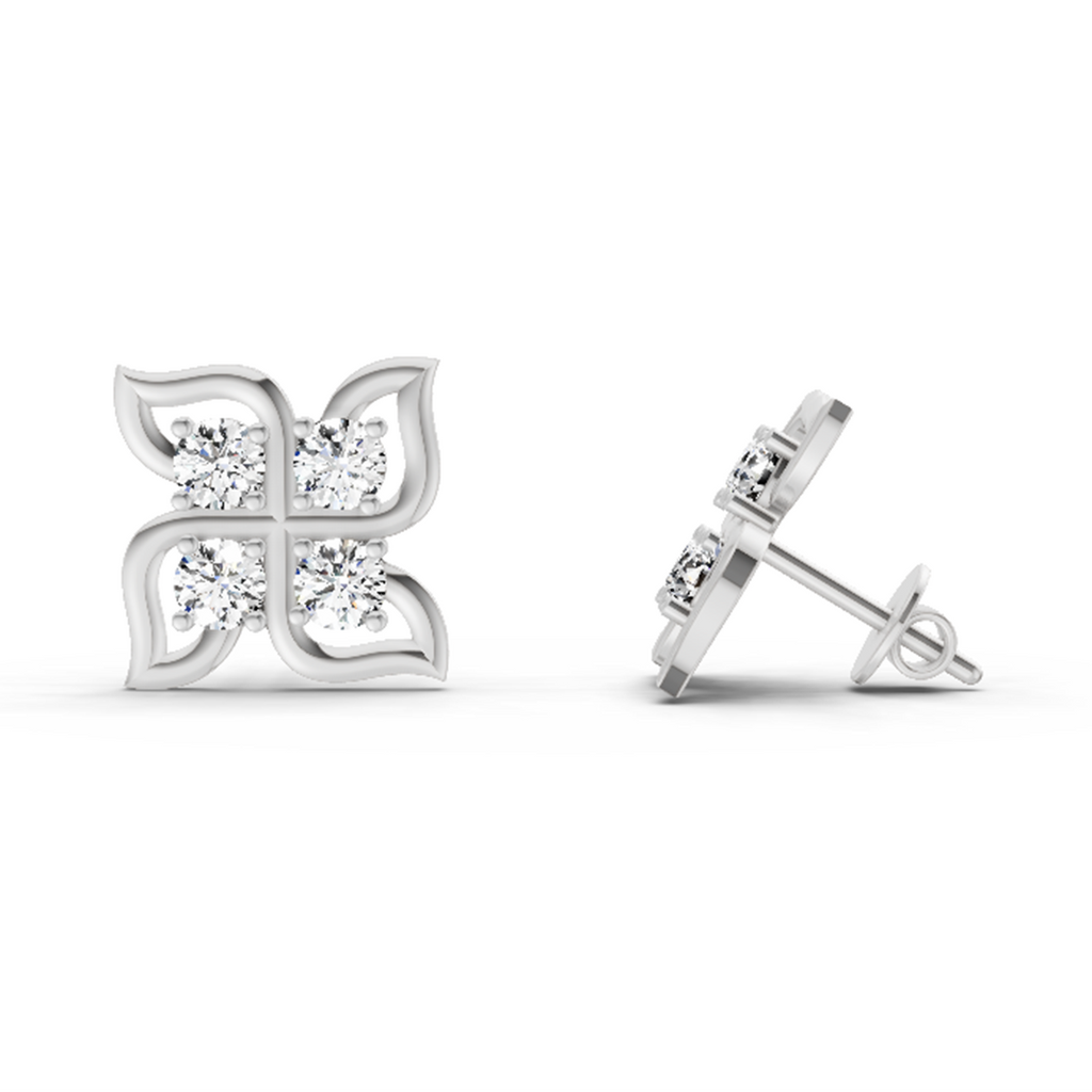 1 Carat Quatrefoil Stud Earrings 14K - White Gold