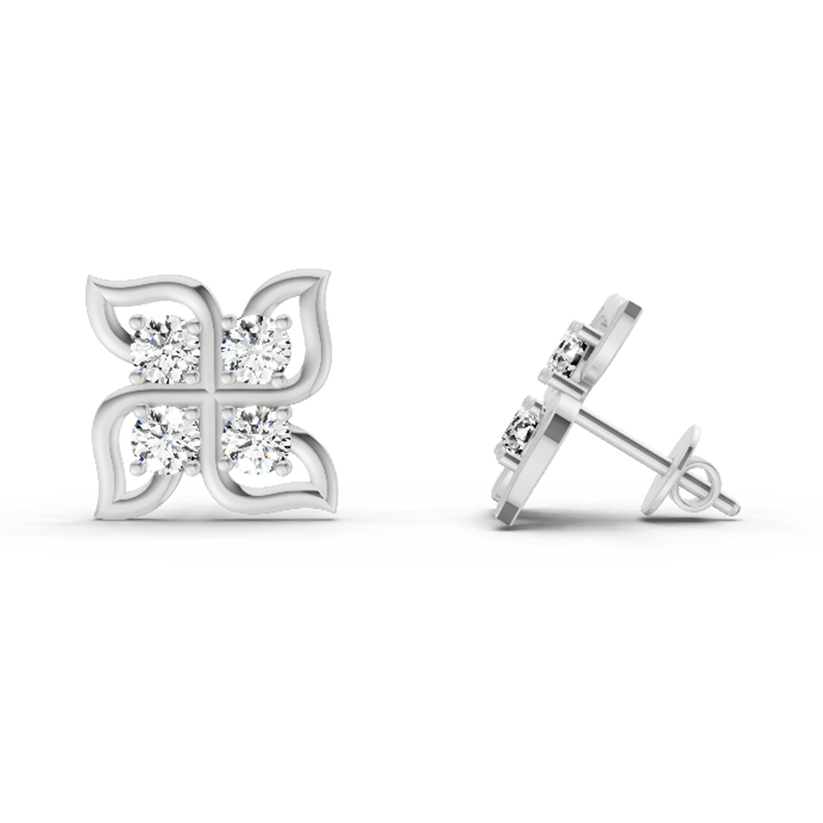 1 Carat Quatrefoil Stud Earrings 14K - White Gold