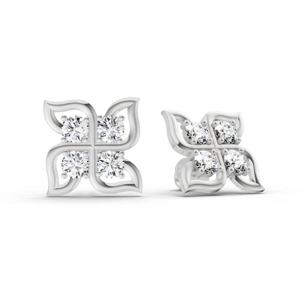 1 Carat Quatrefoil Stud Earrings 14K - White Gold