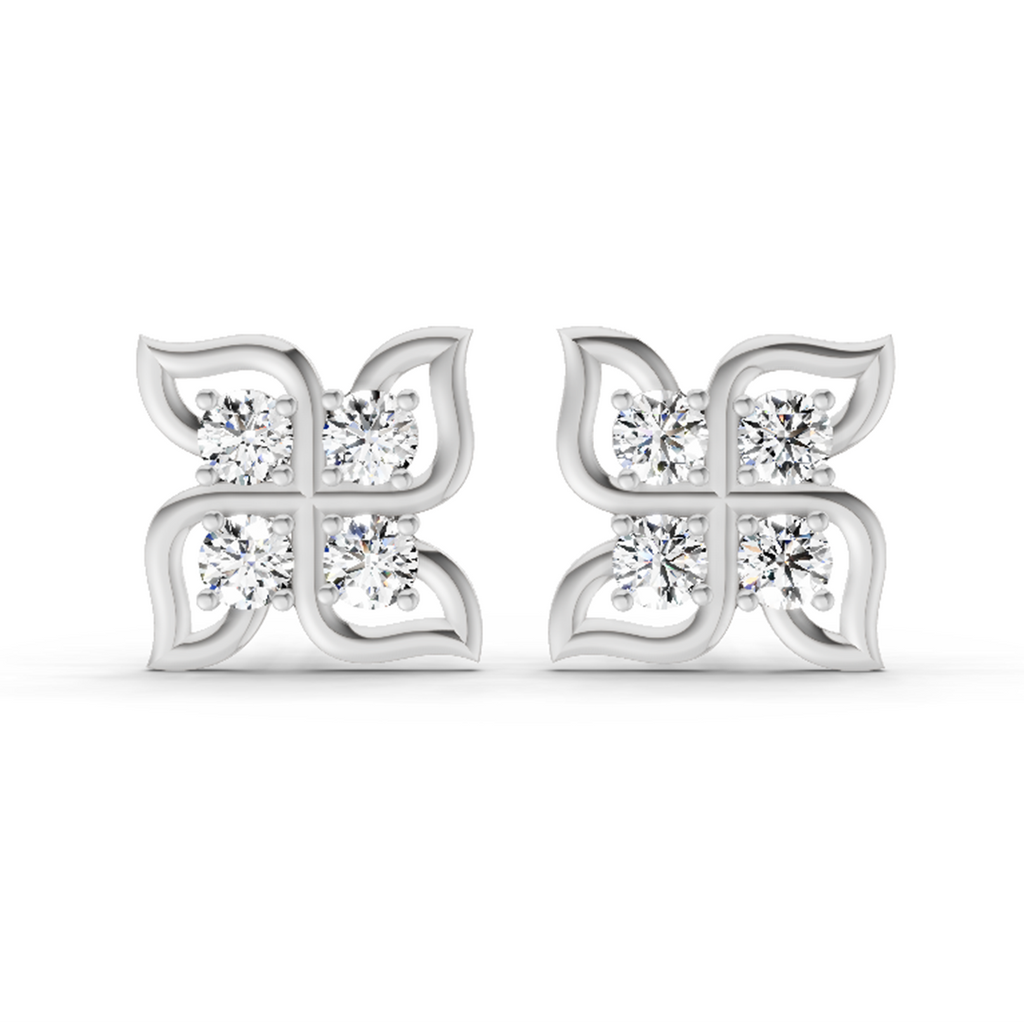 1 Carat Quatrefoil Stud Earrings 14K - White Gold
