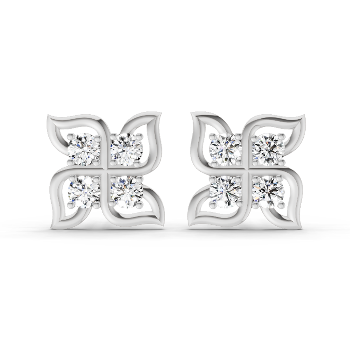 1 Carat Quatrefoil Stud Earrings 14K - White Gold