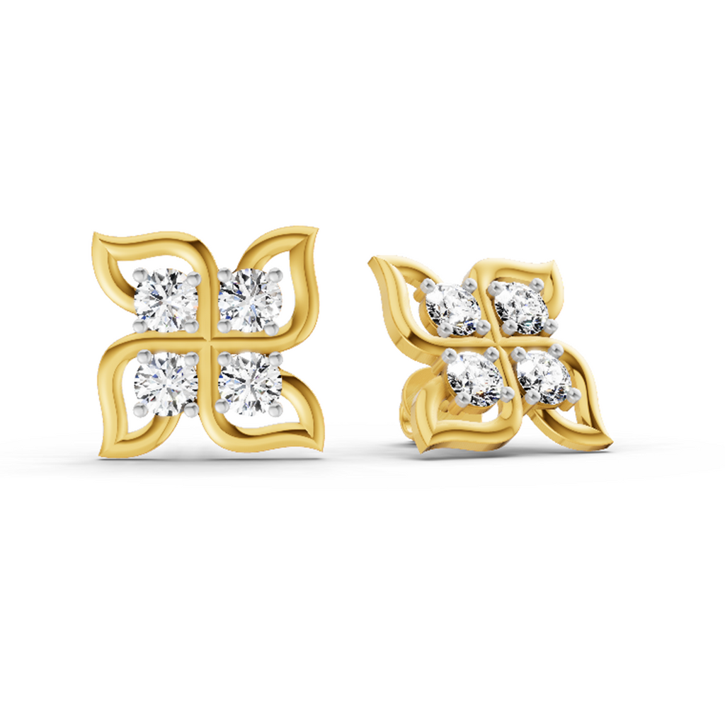 1 Carat Quatrefoil Stud Earrings 14K