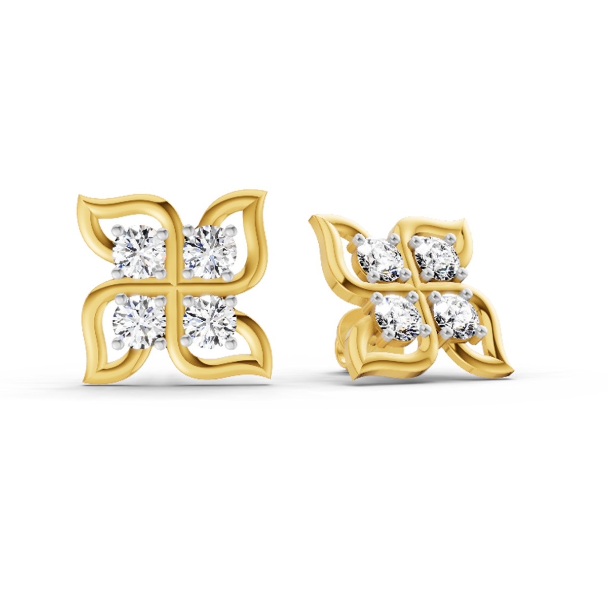 1 Carat Quatrefoil Stud Earrings 14K