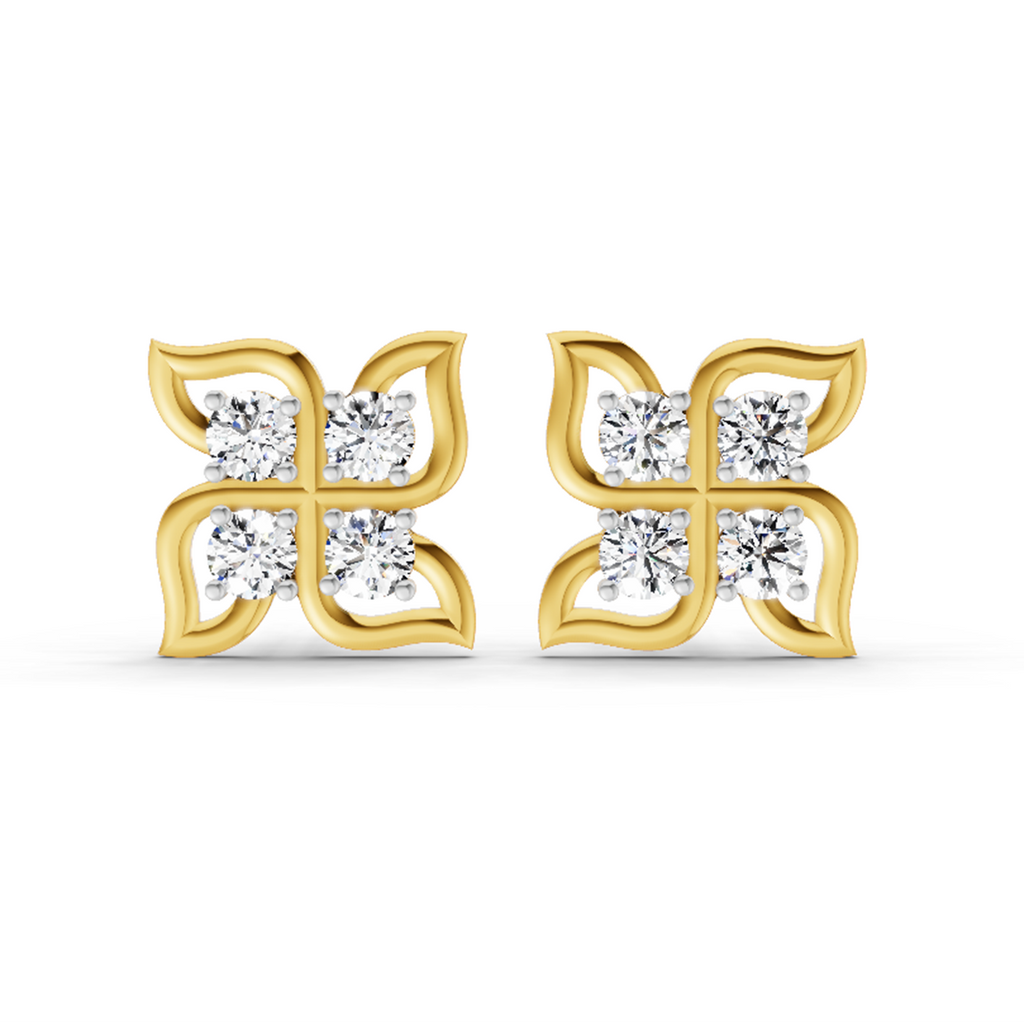 1 Carat Quatrefoil Stud Earrings 14K