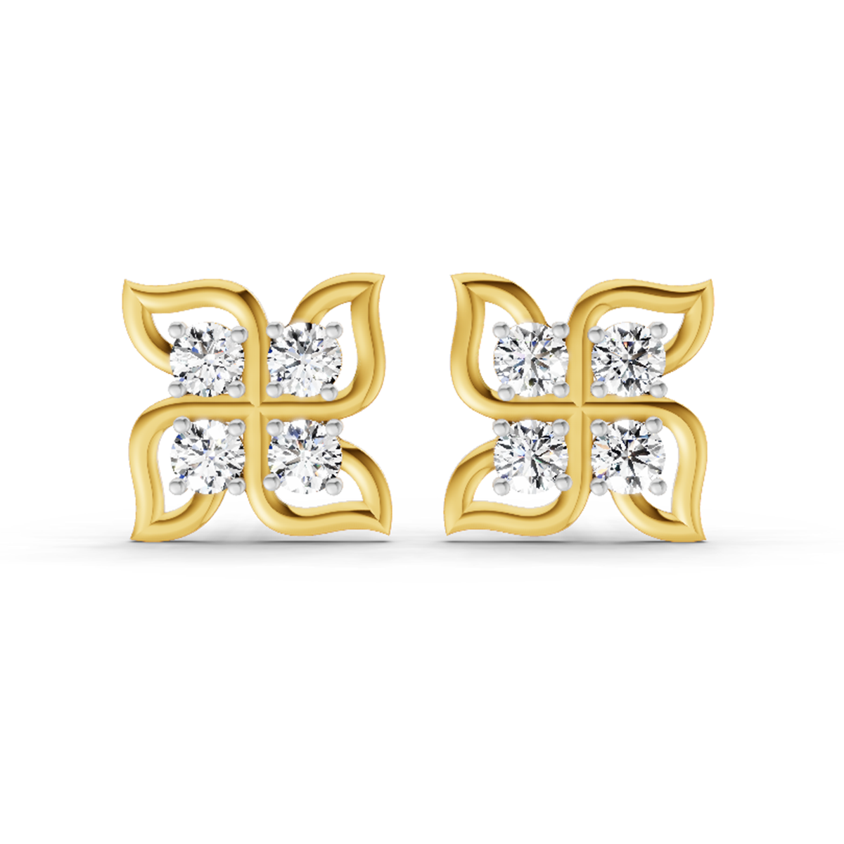 1 Carat Quatrefoil Stud Earrings 14K