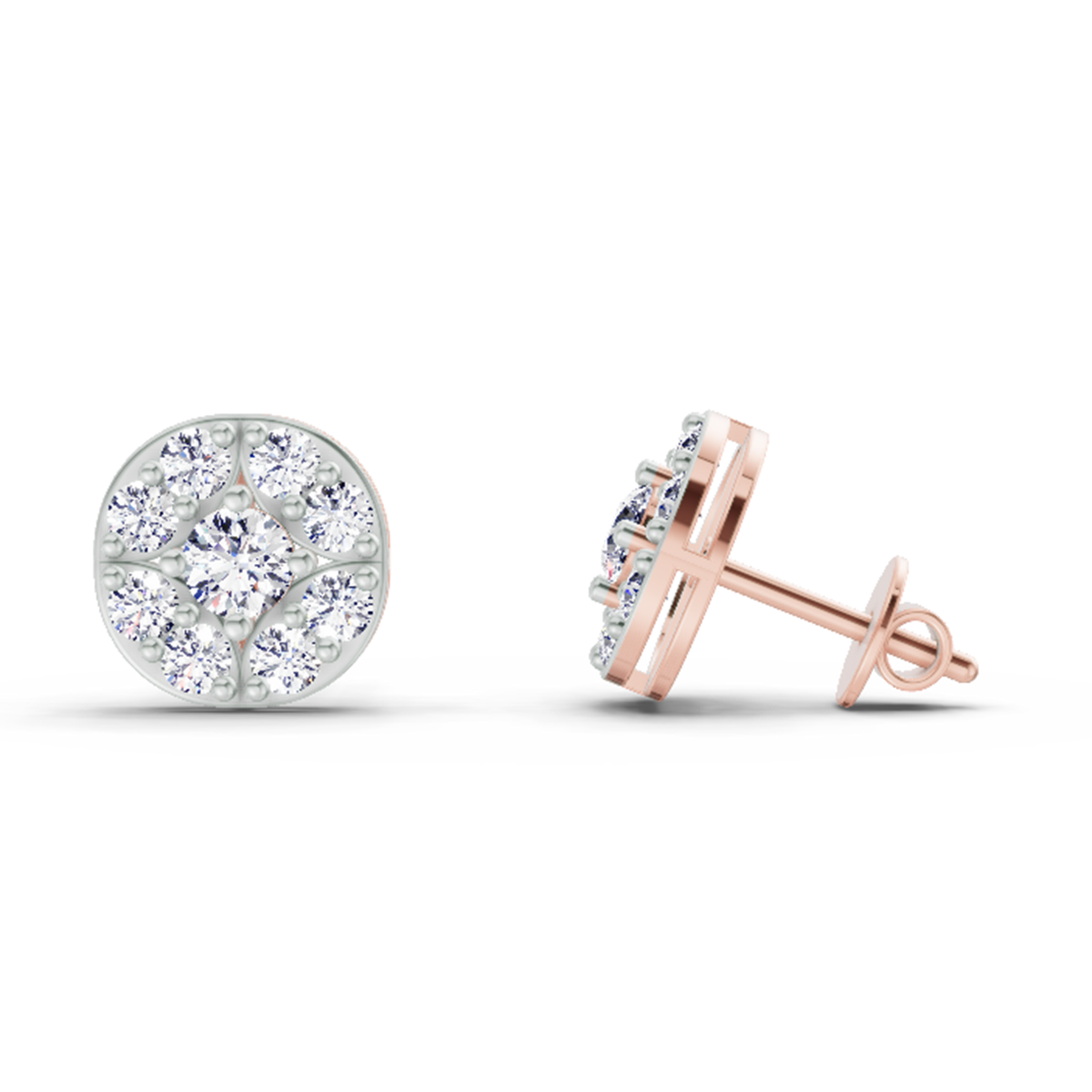 0.95 Carat Round Cluster Stud Earrings 14K - Rose Gold