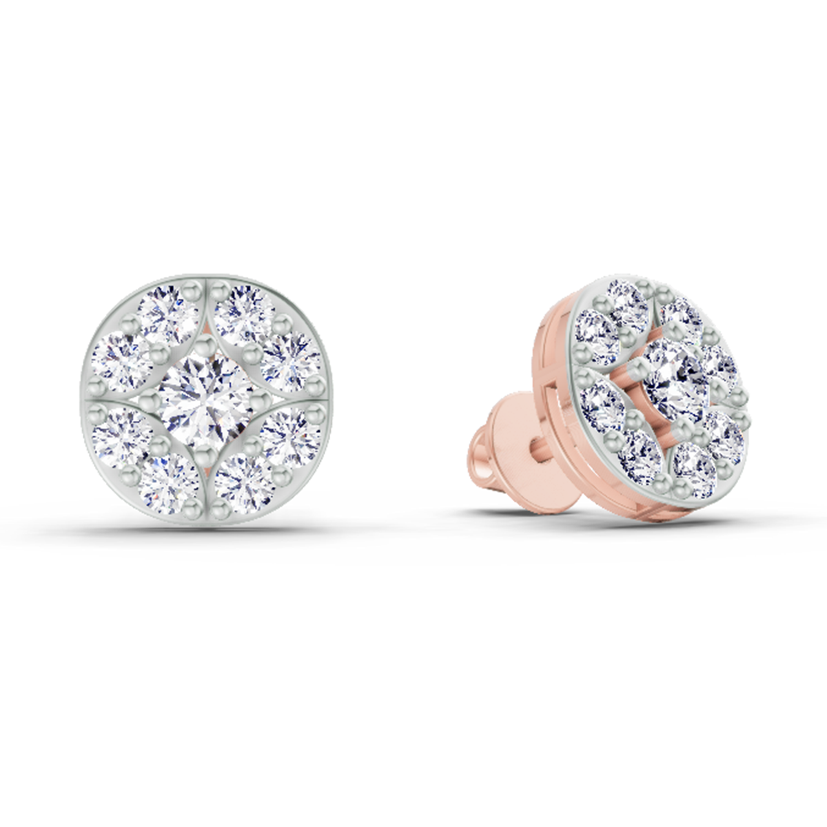 0.95 Carat Round Cluster Stud Earrings 14K - Rose Gold