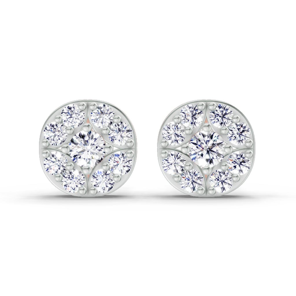 0.95 Carat Round Cluster Stud Earrings 14K - Rose Gold