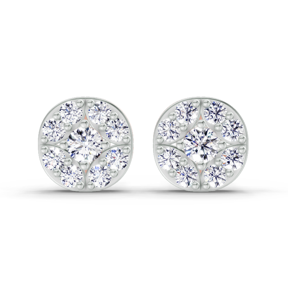 0.95 Carat Round Cluster Stud Earrings 14K - Rose Gold