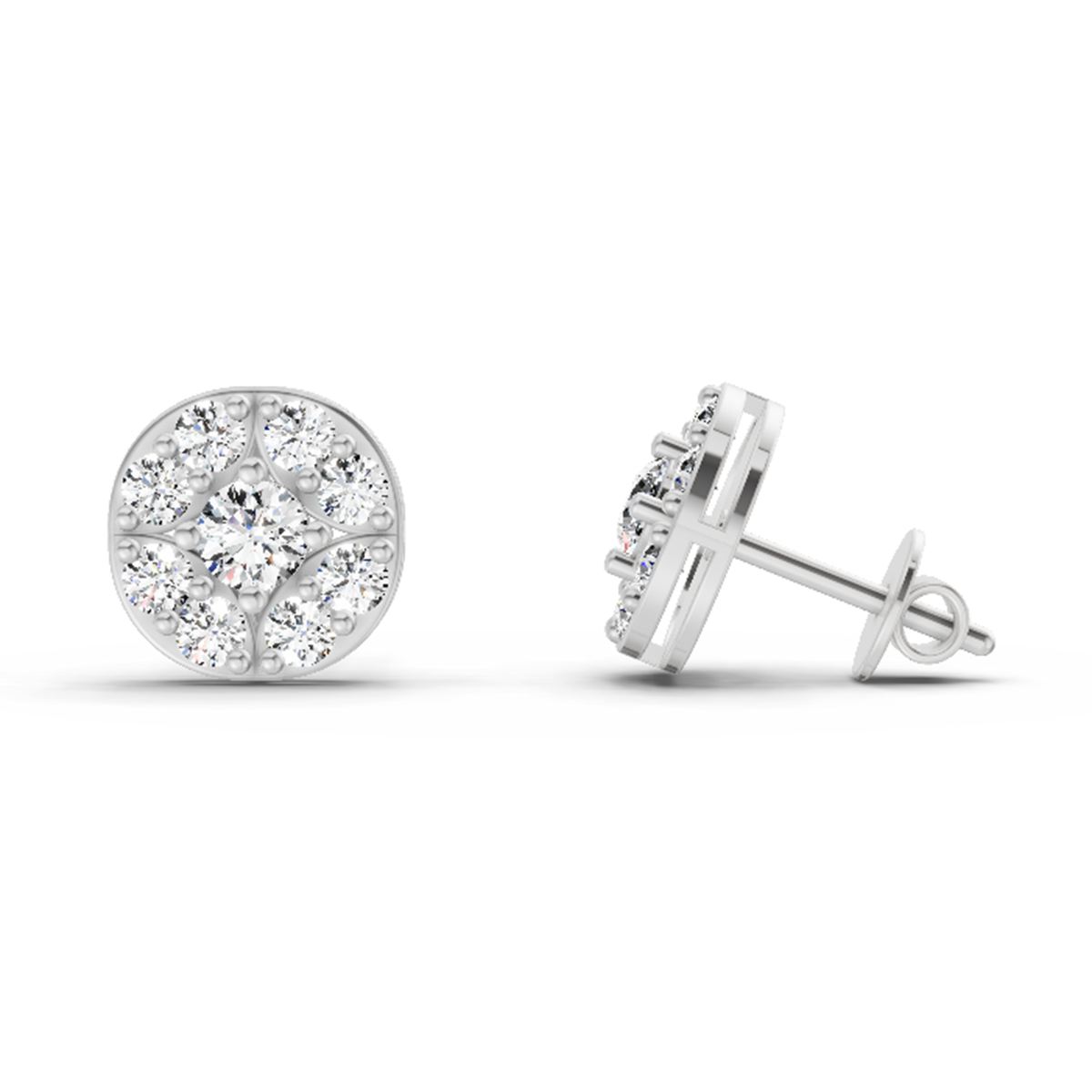 0.95 Carat Round Cluster Stud Earrings 14K - White Gold