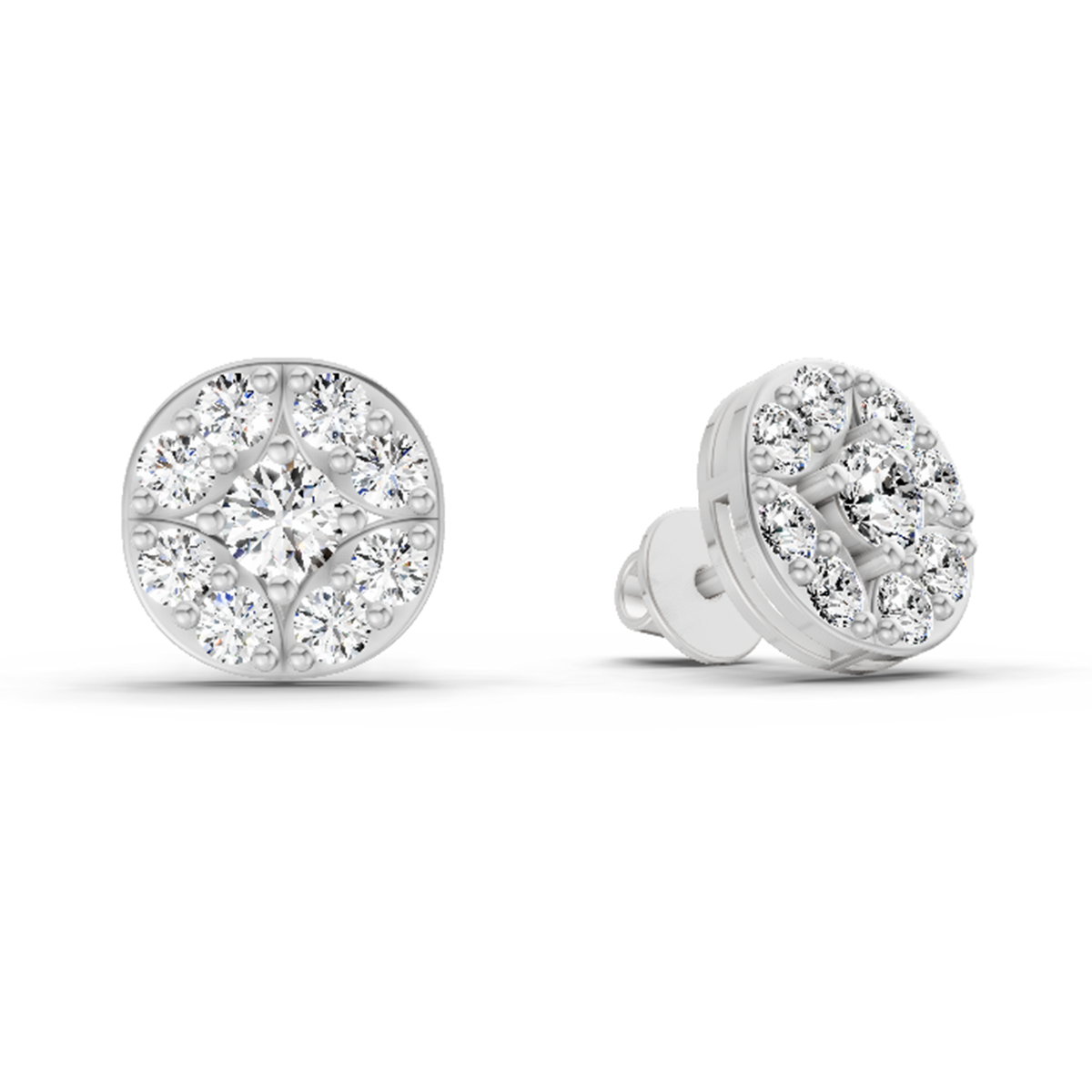 0.95 Carat Round Cluster Stud Earrings 14K - White Gold
