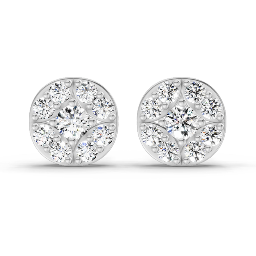 0.95 Carat Round Cluster Stud Earrings 14K - White Gold