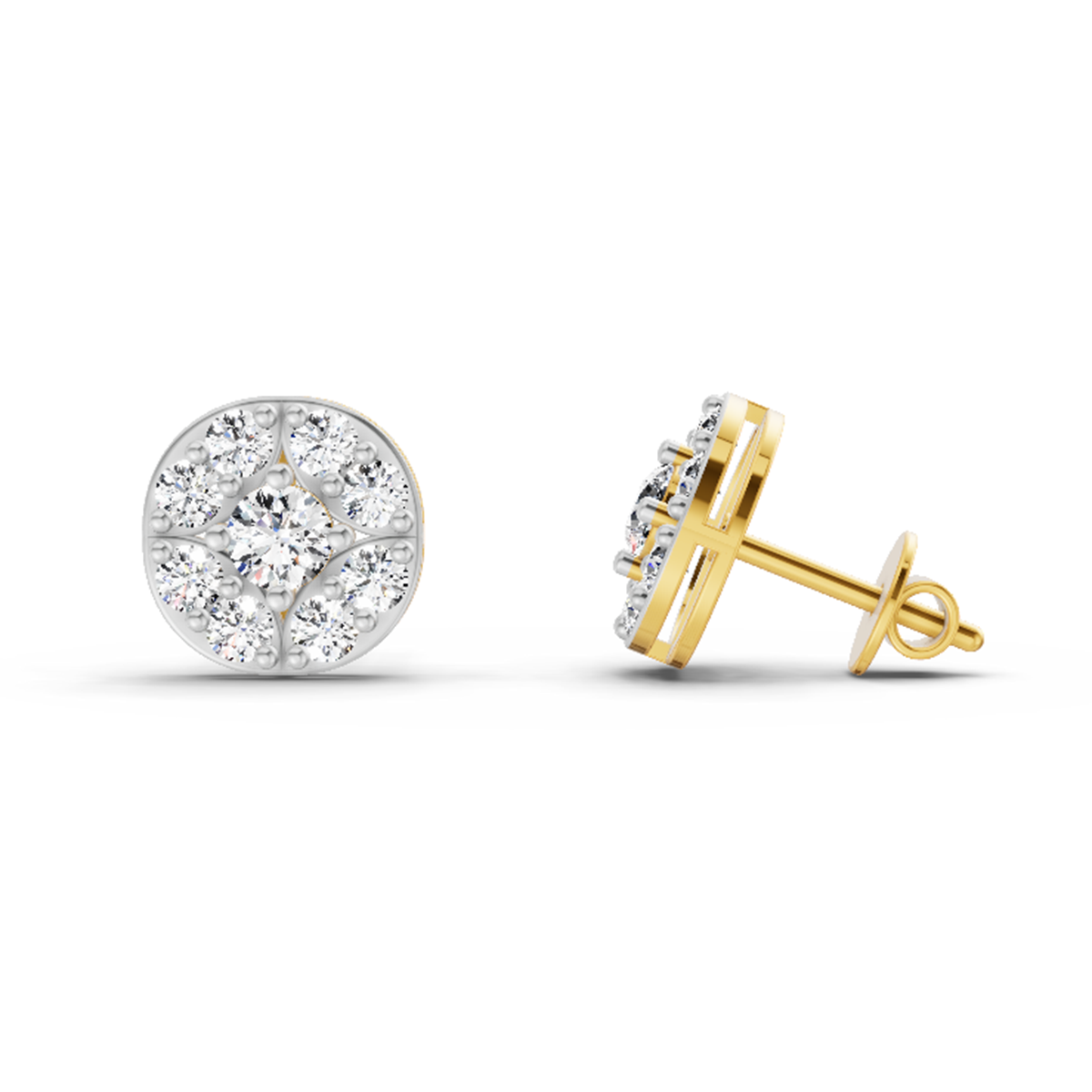 0.95 Carat Round Cluster Stud Earrings 14K