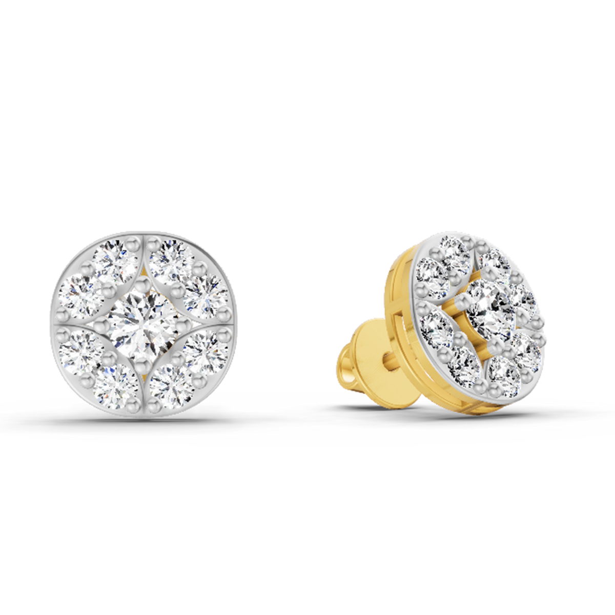0.95 Carat Round Cluster Stud Earrings 14K