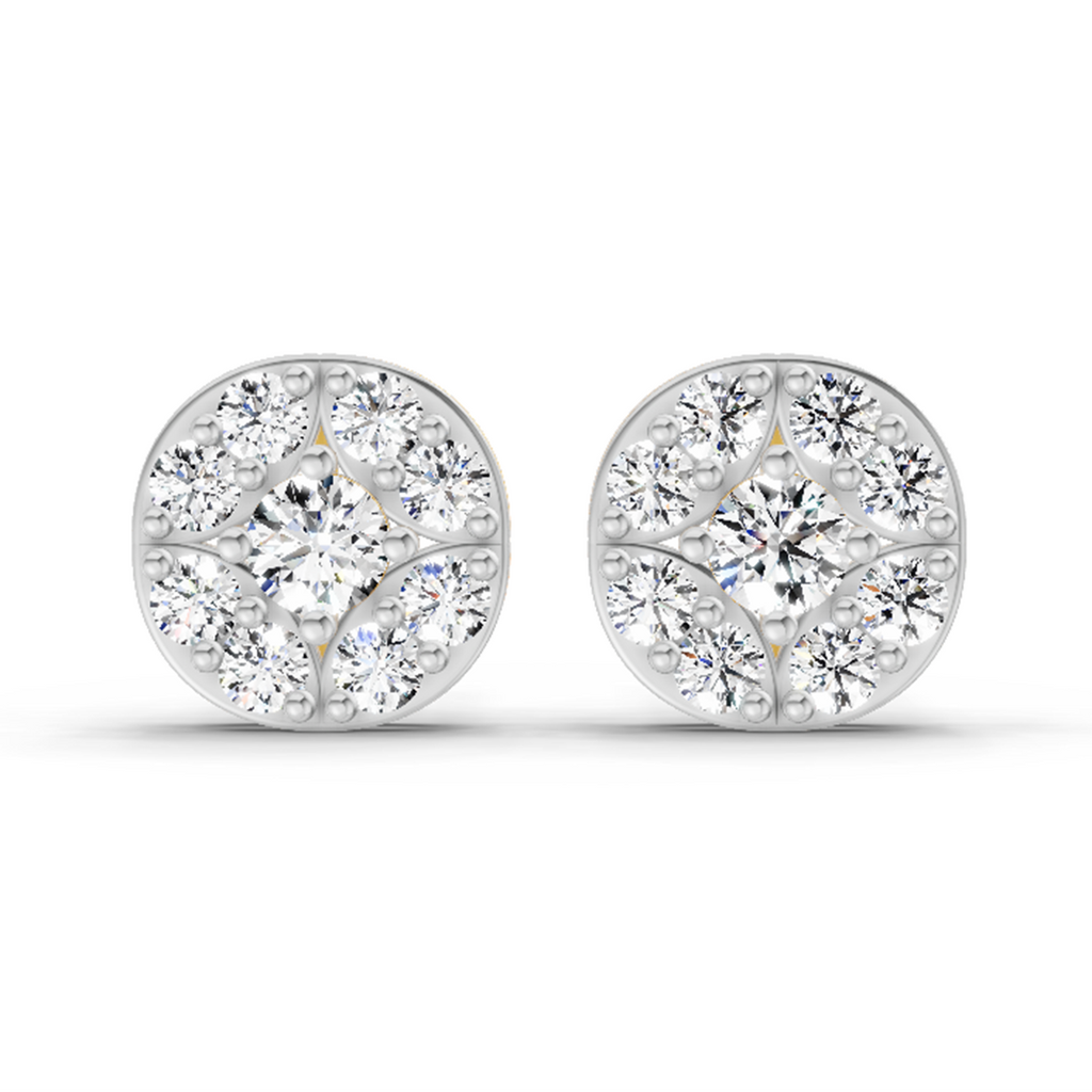 0.95 Carat Round Cluster Stud Earrings 14K