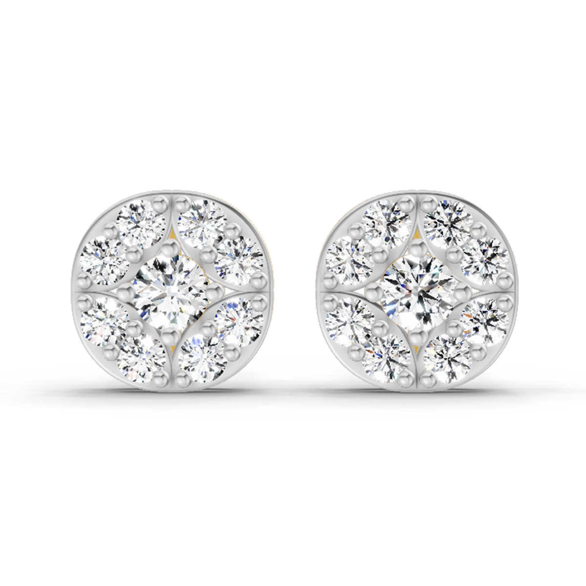 0.95 Carat Round Cluster Stud Earrings 14K