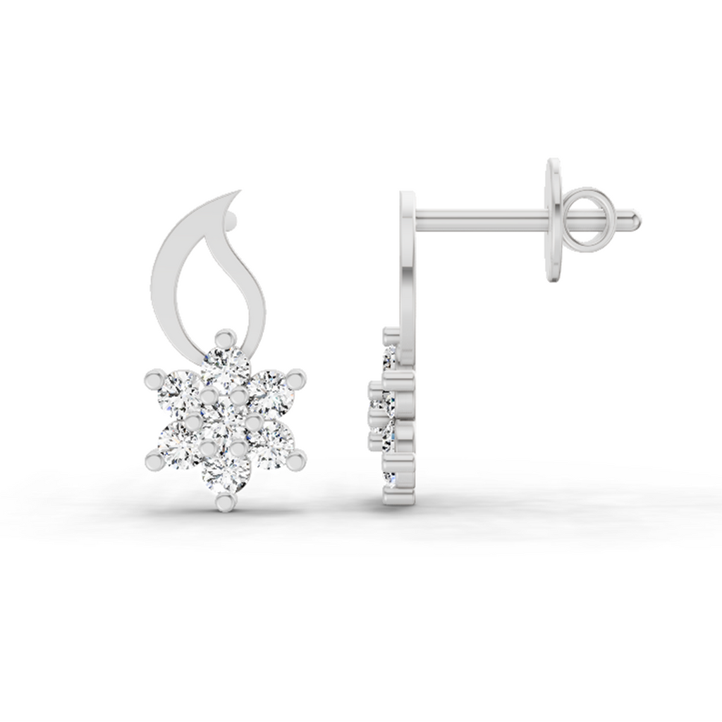 0.49 Carat Floral Stud Earrings 14K - White Gold