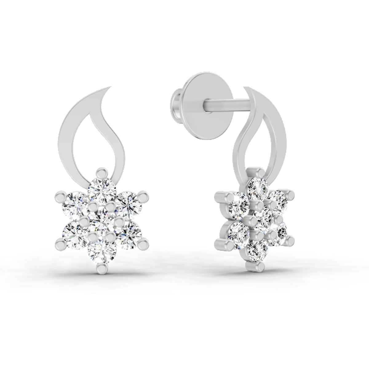 0.49 Carat Floral Stud Earrings 14K - White Gold