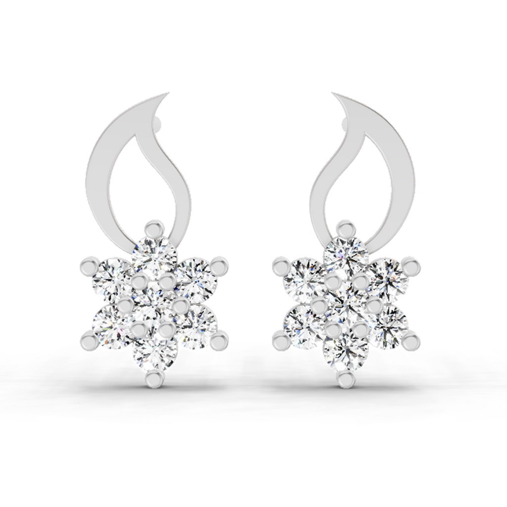 0.49 Carat Floral Stud Earrings 14K - White Gold
