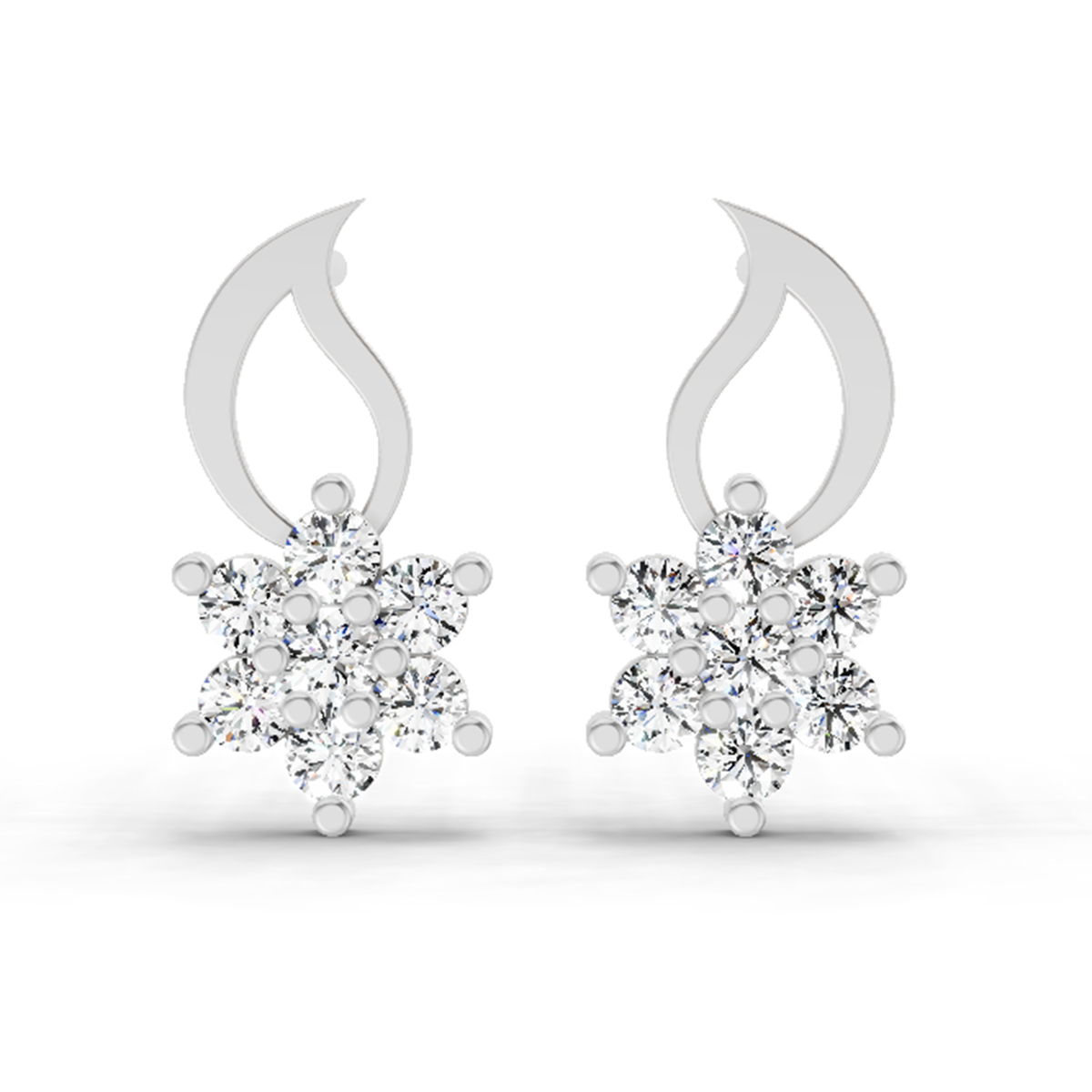 0.49 Carat Floral Stud Earrings 14K - White Gold