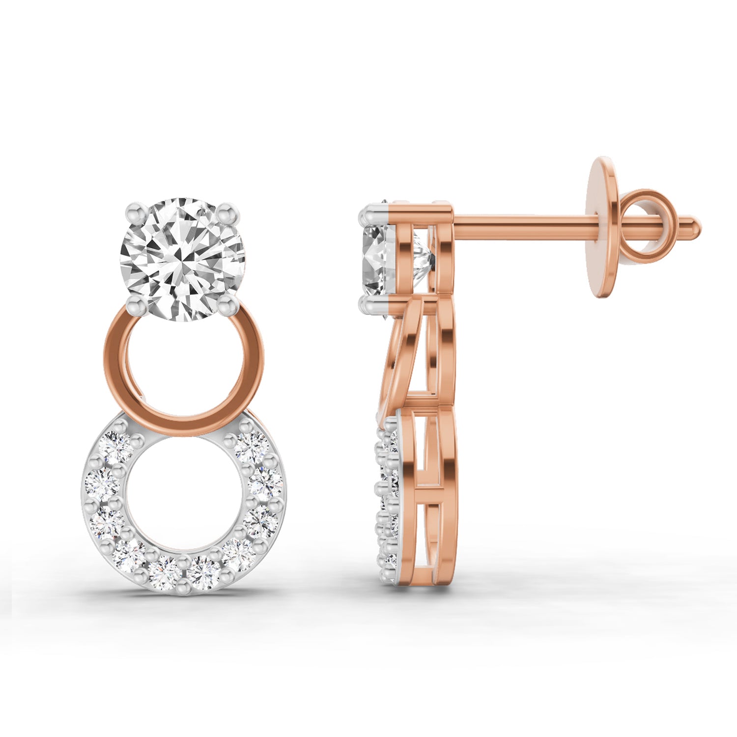 0.71 Carat Round Dangle Earrings 14K - Rose Gold