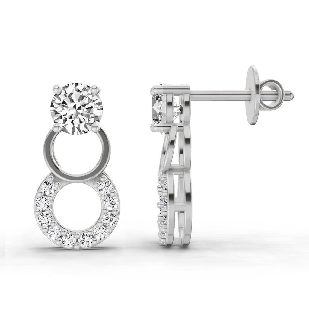 0.71 Carat Round Dangle Earrings 14K - White Gold