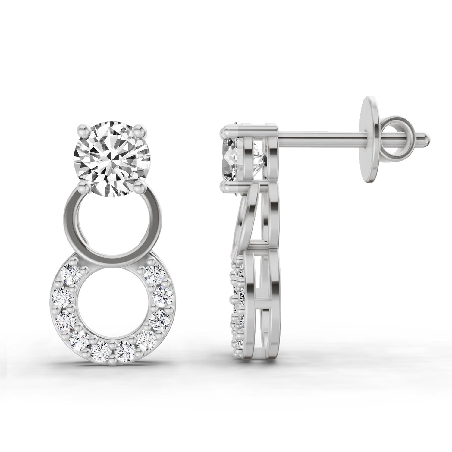0.71 Carat Round Dangle Earrings 14K - White Gold