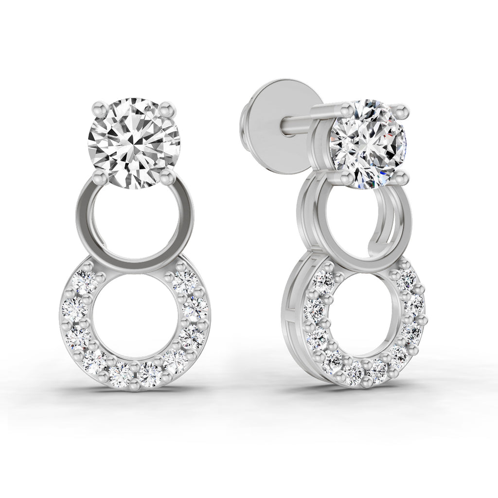 0.71 Carat Round Dangle Earrings 14K - White Gold