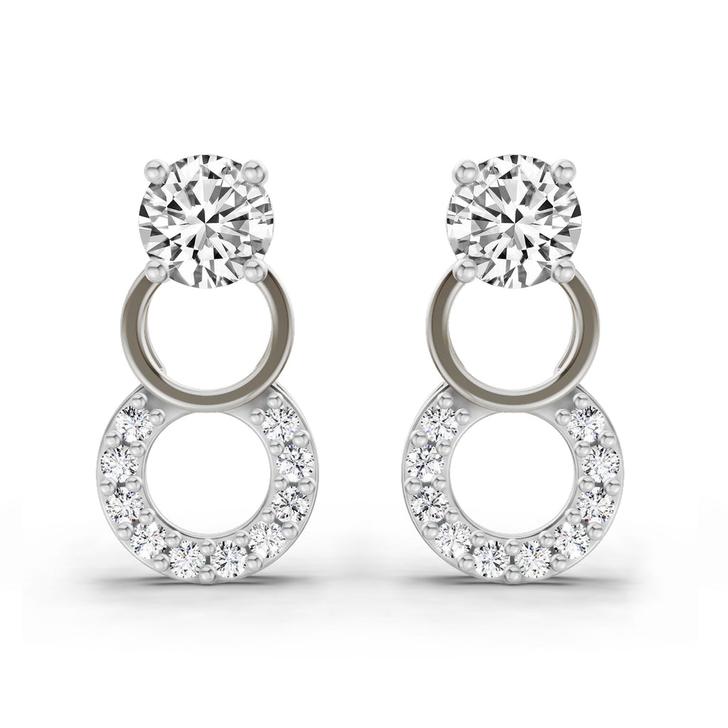 0.71 Carat Round Dangle Earrings 14K - White Gold